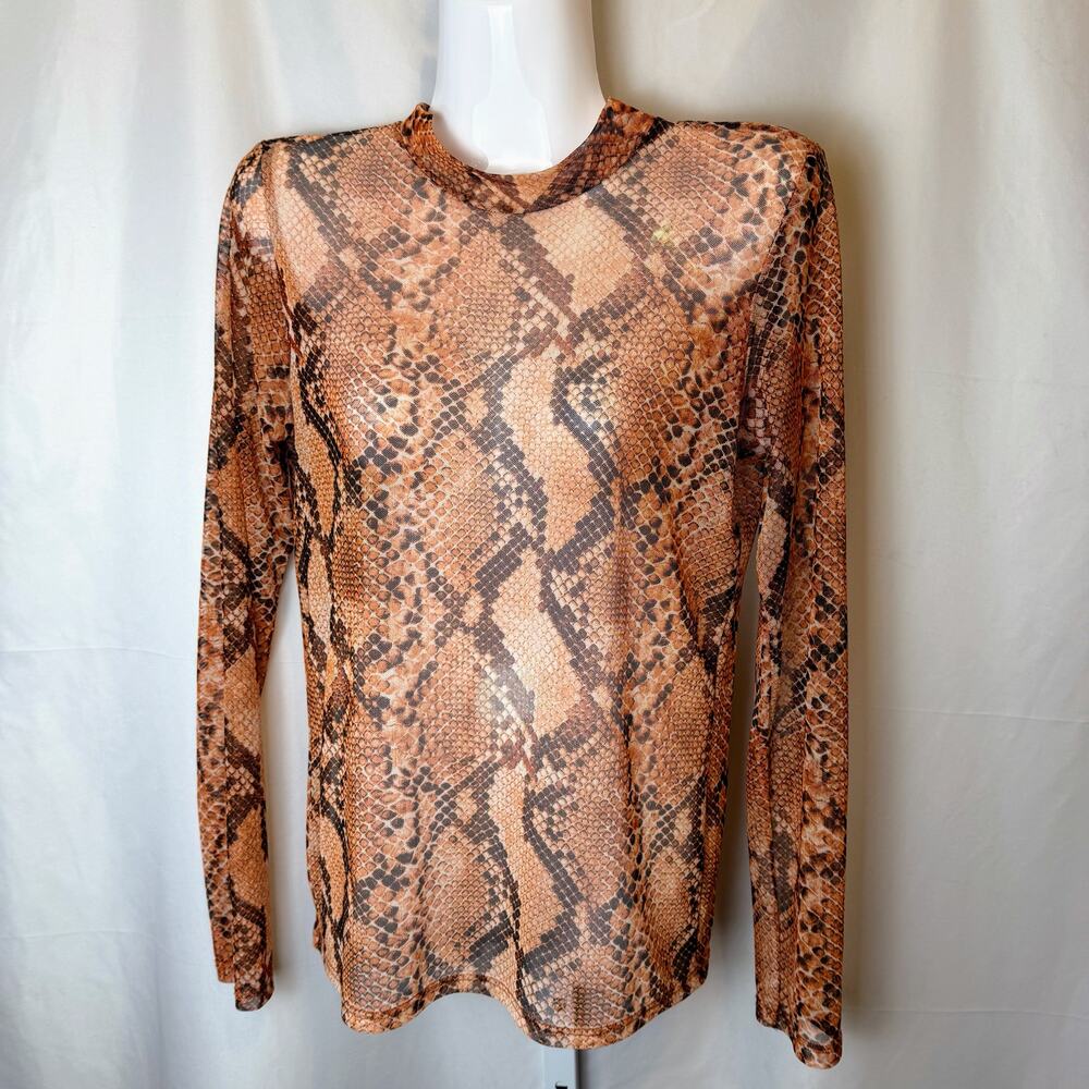 Free Kisses Sheer‎ Snakeskin Mesh Top Brown Tan Animal Print Y2K Medium Mexico